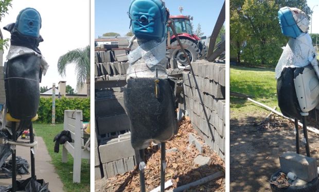 Hartos de la basura que se arroja al campo, armaron una escultura con todo lo que recolectaron