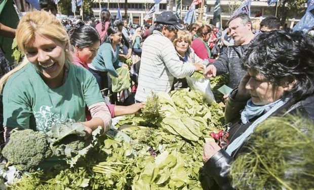 Una feria en pleno centro: los agricultores vendieron bolsones a precios económicos y la plaza se colmó de gente buscando la oferta.