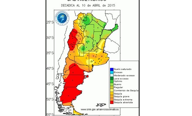 Balance hídrico en las distintas regiones del país. Fuente: BCBA.