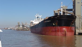 Tránsito fluvial de granos en Rosario bloqueado por un barco