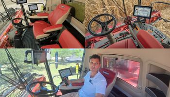La cabina de las nuevas cosechadoras en Argentina, con masajes, dos pantallas última generación y hasta heladera: "Es la misma que se usa en Europa y Estados Unidos"