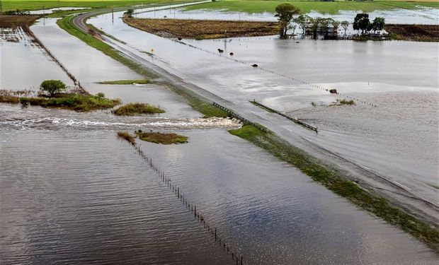 En San Justo, provincia de Santa Fe,el agua anegó campos y rutas. Foto: DyN