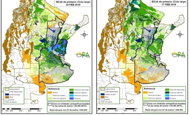 Los mapas corresponden a la estimación de contenido de agua en el primer metro de suelo para lotes de SOJA DE PRIMERA