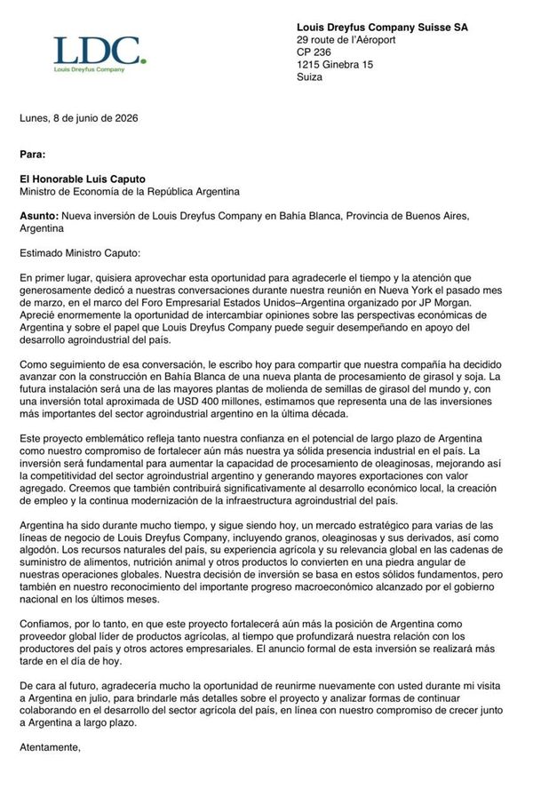 dreyfus carta al gobierno