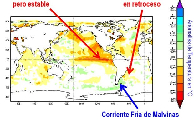 Temperatura del mar a comienzos de octubre de 2015 (Fuente CMN/NOAA)