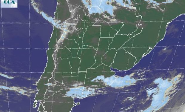 La foto satelital permite justificar a través de las coberturas nubosas en el sur de BA, las lluvias que se han venido concretando.