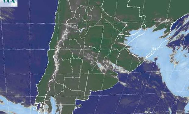 La foto satelital presenta cielos despejados sobre el sur de la región pampeana.