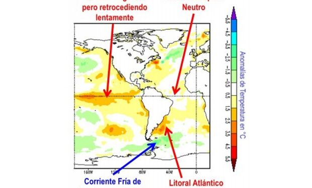 Anomalías de temperatura del mar a fines de febrero de 2016 (Fuente: CMB/NOAA)