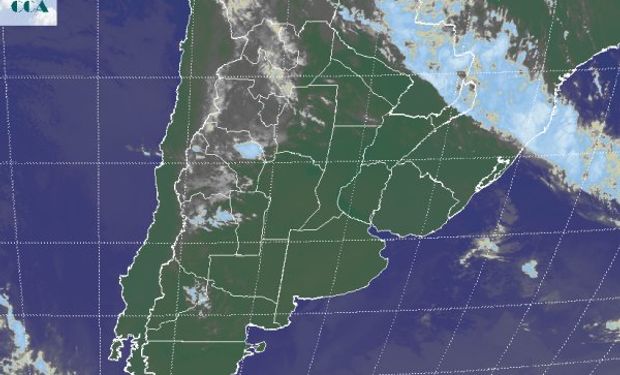 La foto satelital presenta un vasto dominio de cielos despejados en las áreas agrícolas principales.