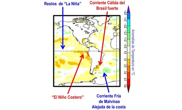 Anomalías de temperatura del mar a comienzos de abril de 2017 (Fuente: CMB/NOAA)