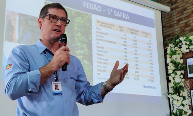 Dados relativos à 2ª estimativa da safra de grãos de verão foram apresentados pelo diretor técnico da Emater/RS, Claudinei Baldissera. (foto - Emater-RS)