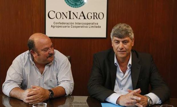 Egidio Mailland, presidente de Coninagro, recibió el miércoles pasado al designado ministro Ricardo Buryaile.Foto:Hernán Zenteno