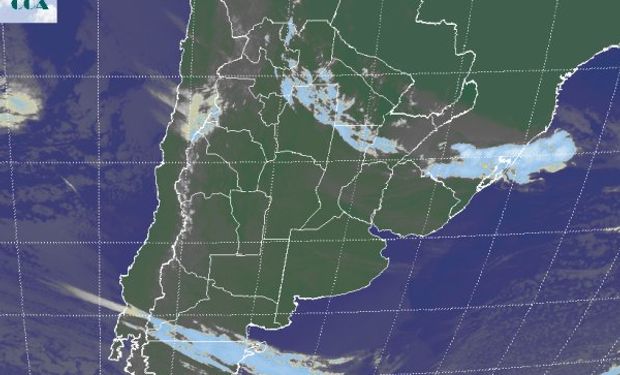 La foto satelital muestra un aumento de la actividad en el norte del país con nubosidad que comienza a descender desde el NOA hacia el NEA.