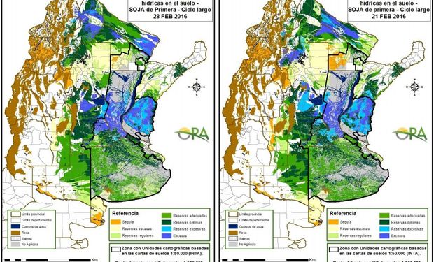 Reservas de humedad comparativamente al 28 y 21 de febrero.