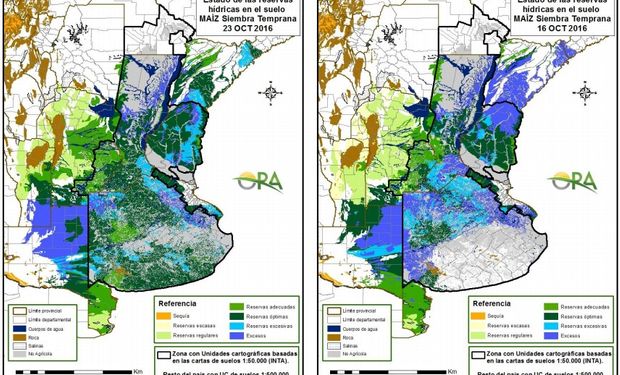 Estado de las reservas de humedad al 24 y 16 de octubre.