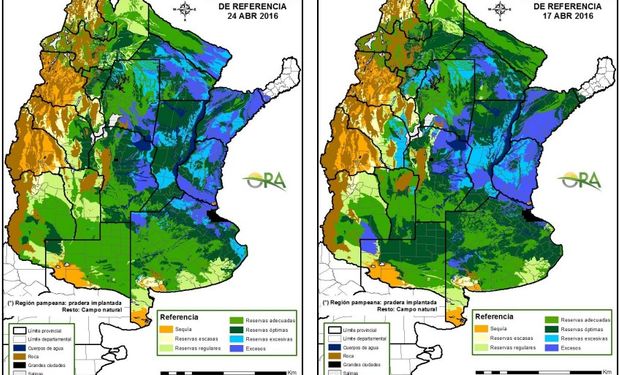 Estado de las reservas de humedad comparativamente al 24 y 17 de abril.