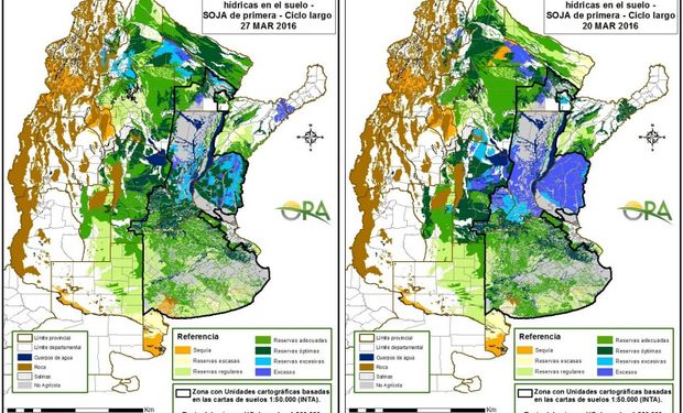 Reservas de humedad comparativamente al 27 y 20 de marzo.