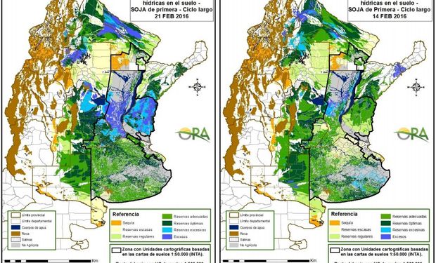 Estado de las Reservas de Humedad el 21 y 14 de febrero. Fuente: ORA.