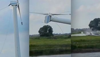Impactante: productores derribaron un aerogenerador de 37 toneladas con tractores