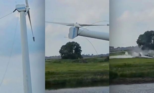 Impactante: productores derribaron un aerogenerador de 37 toneladas con tractores