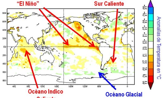 Temperatura de los mares a fines de mayo de 2015. Fuente: BCBA.