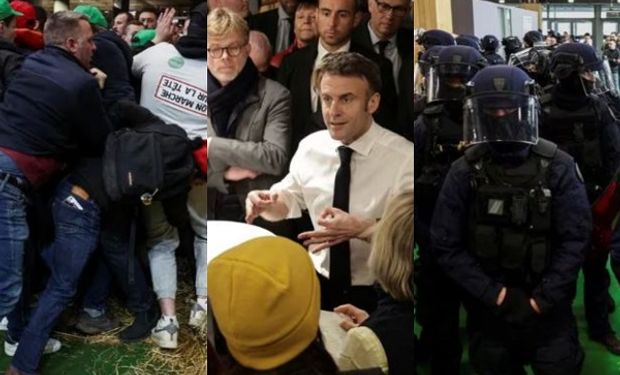 Productores franceses, cara a cara con Macron: se enfrentaron a la policia y hasta hubo un detenido