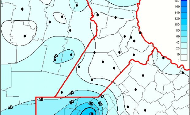 Mapa de precipitación acumulada en el último fin de semana de enero