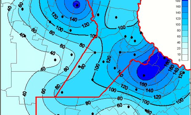 El mapa de las precipitaciones en mm (GEA).