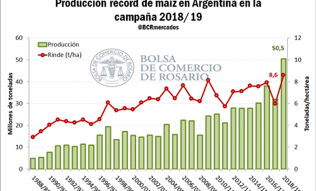 La campaña 2018/19 de maíz se inscribe en la historia argentina como la primera en superar los 50 millones de toneladas de producción.