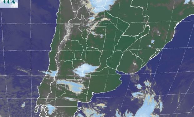 La foto satelital nuevamente presenta una zona activa en el San Luis y el sudoeste de Córdoba.