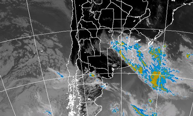 Imagen Satelital del Servicio Meteorológico Nacional. Se detecta la presencia de elevada de nubosidad sobre parte de la región central del país.