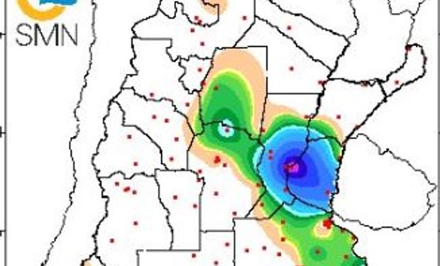 Lluvias muy destacadas sobre la franja central, con acumulados que superan los 100 mm