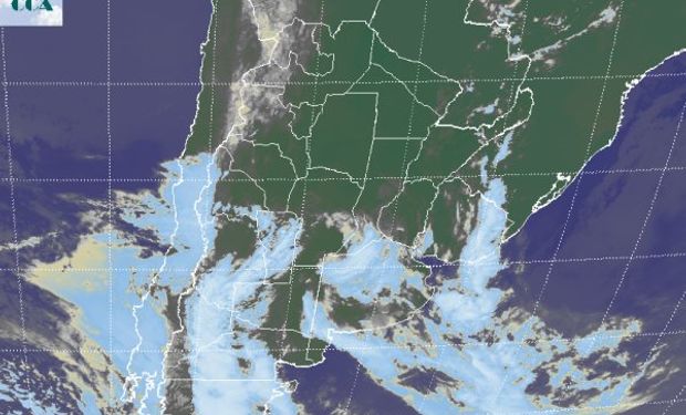 En la imagen satelital se ven las ondas de nubosidad que ingresan desde el oeste.