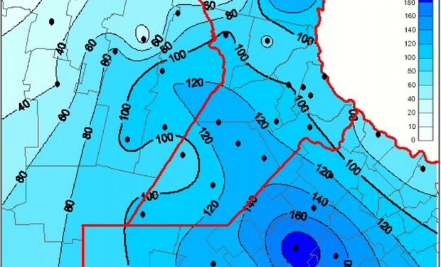 Lunes, 10 de abril de 2017. Mapa de precipitación acumulada en las últimas 72 horas.