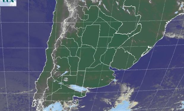 En la imagen satelital no se aprecia signo de actividad de importancia en la vasta extensión de la zona agrícola del sudeste de Sudamérica.