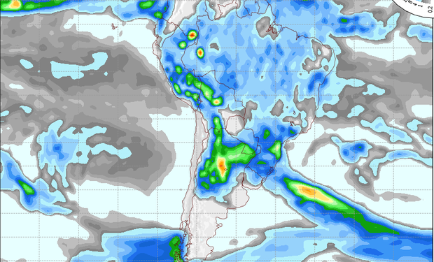Pronostico de precipitaciones válido para el 8 de enero de 2015.