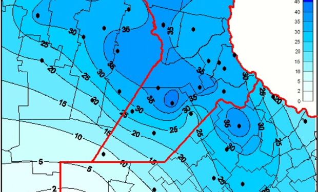 Jueves 21 de setiembre. Precipitación acumulada en las últimas 24 horas, hasta las 8:00 AM