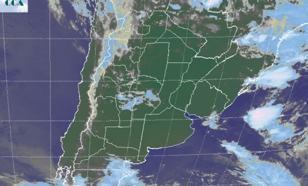 En el recorte de imagen satelital, puede apreciarse alguna nubosidad sobre el norte de San Luis y el centro de Córdoba.