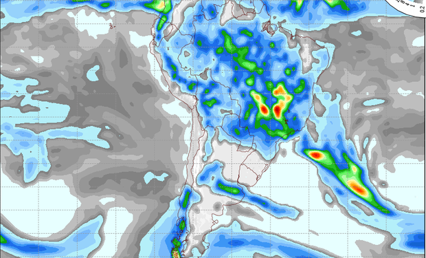 Pronóstico de precipitaciones válido para el 20 de diciembre de 2014.