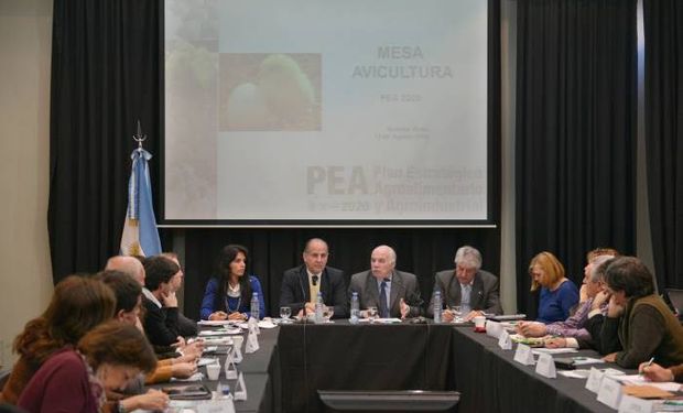 El ministro Casamiquela junto al Subsecretario de Ganadería, Jorge Dillon, durante su discurso de apertura de la Mesa Avícola.