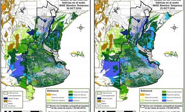 Estado de las reservas de humedad al 30 y 23 de octubre.