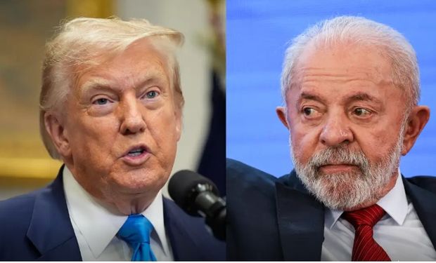Donald Trump e Luiz Inácio Lula da Silva em montagem sobre o debate envolvendo o Estreito de Ormuz e a proposta de cobrança sobre cargas marítimas.