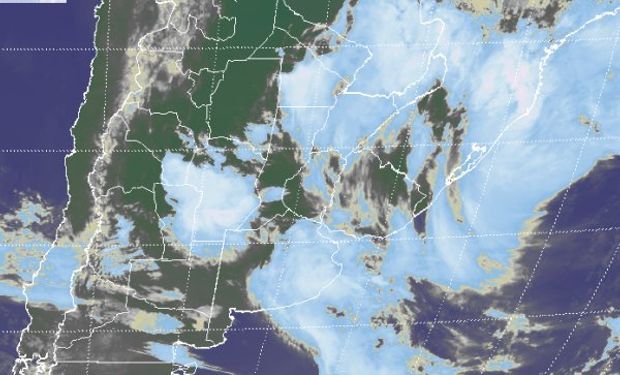 En la imagen satelital se puede observar un vasto sector con coberturas de buen desarrollo sobre el este del país, zonas de Brasil y Uruguay.