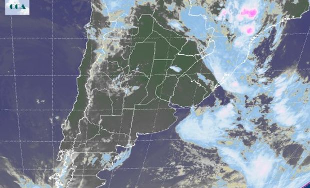 En el recorte de la Imagen Satelital puede observarse el predominio de cielos despejados dado por el arribo de un importante sistema de alta presión.