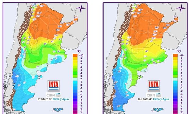 Mapas corresponden a Temperaturas Mínimas pronosticadas.