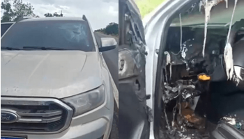 Raio atinge picape em cheio, “derrete” veículo e motorista escapa ileso