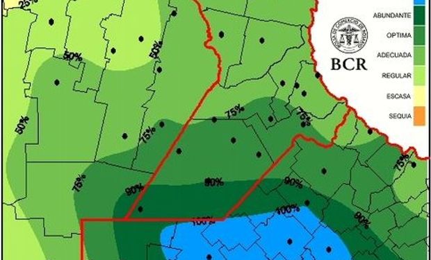 Reserva de agua útil para pradera al 28/5/2015.