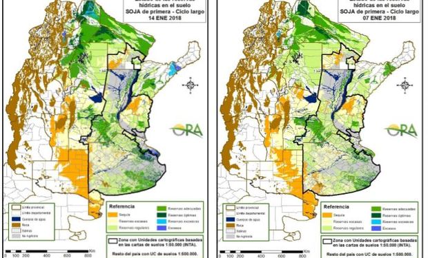 Contenido de agua en el suelo para lotes de soja de siembra temprana.