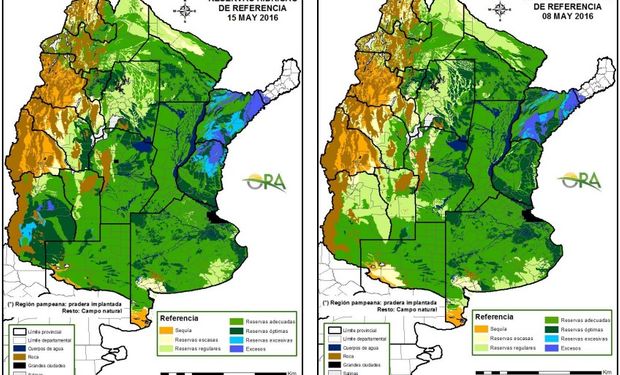 Reservas de humedad comparativamente al 15 y al 8 de mayo.