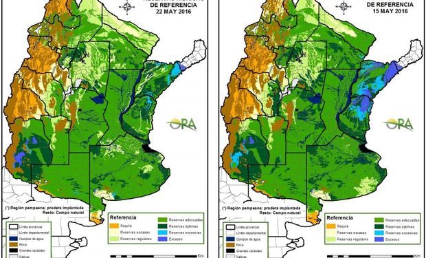 Reservas de humedad al 22 y 15 de mayo comparativamente.